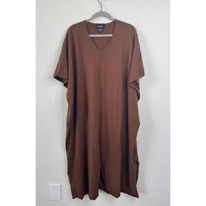 Ashro One Size Knit Caftan Dress Brown V-Neck Oversized Lounge Maxi